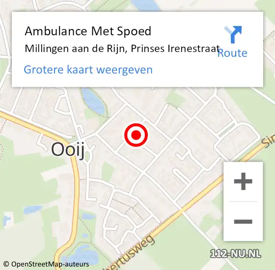 Locatie op kaart van de 112 melding: Ambulance Met Spoed Naar Millingen aan de Rijn, Prinses Irenestraat op 14 februari 2022 01:56