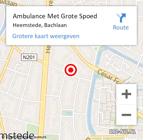 Locatie op kaart van de 112 melding: Ambulance Met Grote Spoed Naar Heemstede, Bachlaan op 14 februari 2022 02:06
