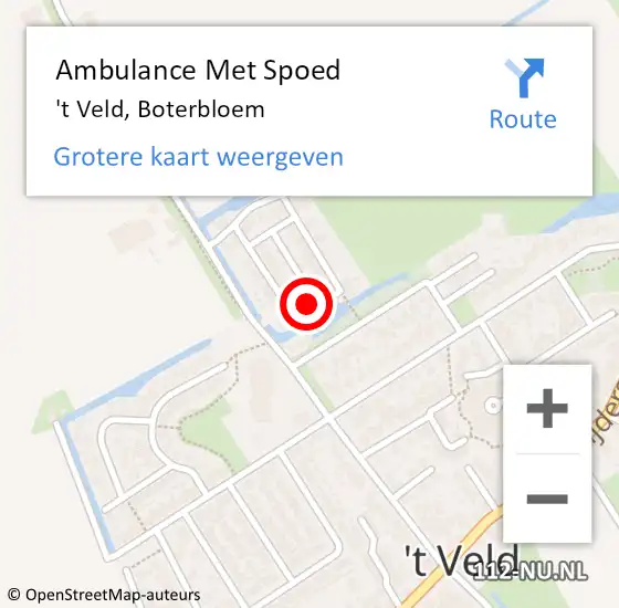Locatie op kaart van de 112 melding: Ambulance Met Spoed Naar 't Veld, Boterbloem op 14 februari 2022 03:19