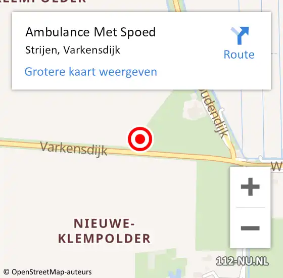 Locatie op kaart van de 112 melding: Ambulance Met Spoed Naar Strijen, Varkensdijk op 14 februari 2022 03:43