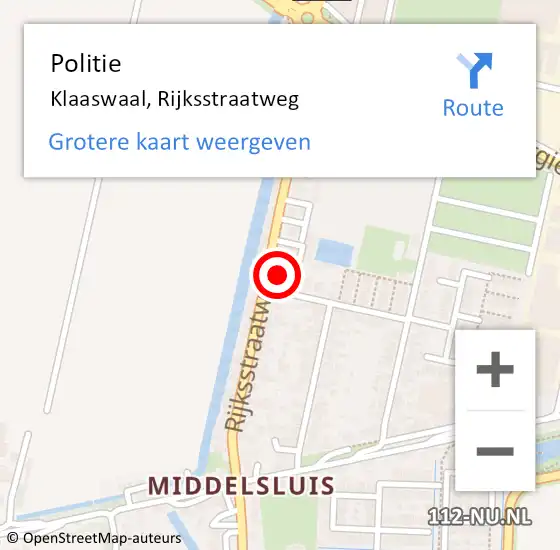 Locatie op kaart van de 112 melding: Politie Klaaswaal, Rijksstraatweg op 14 februari 2022 04:18