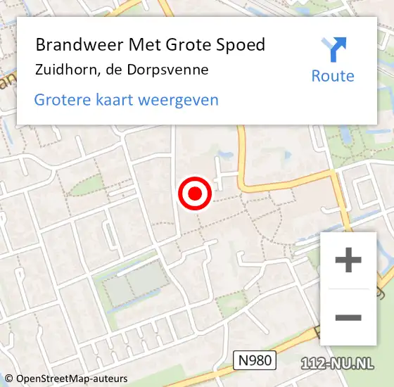 Locatie op kaart van de 112 melding: Brandweer Met Grote Spoed Naar Zuidhorn, de Dorpsvenne op 14 februari 2022 04:21