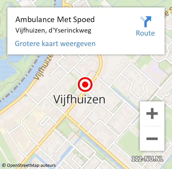 Locatie op kaart van de 112 melding: Ambulance Met Spoed Naar Vijfhuizen, d'Yserinckweg op 14 februari 2022 05:33