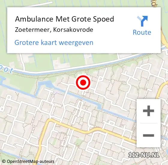 Locatie op kaart van de 112 melding: Ambulance Met Grote Spoed Naar Zoetermeer, Korsakovrode op 14 februari 2022 05:45