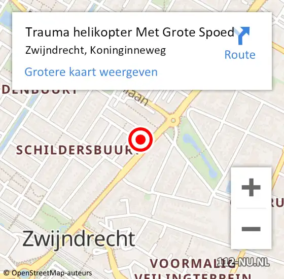 Locatie op kaart van de 112 melding: Trauma helikopter Met Grote Spoed Naar Zwijndrecht, Koninginneweg op 14 februari 2022 05:53