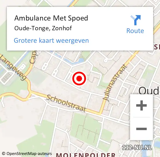 Locatie op kaart van de 112 melding: Ambulance Met Spoed Naar Oude-Tonge, Zonhof op 14 februari 2022 06:13