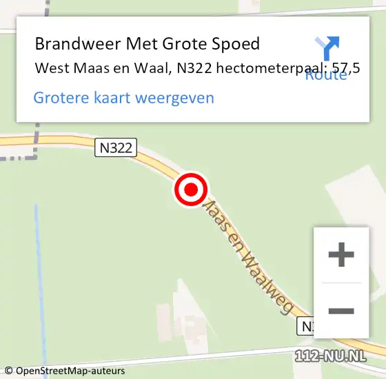 Locatie op kaart van de 112 melding: Brandweer Met Grote Spoed Naar West Maas en Waal, N322 hectometerpaal: 57,5 op 14 februari 2022 06:54