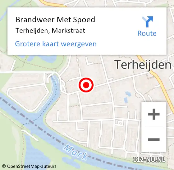 Locatie op kaart van de 112 melding: Brandweer Met Spoed Naar Terheijden, Markstraat op 14 februari 2022 07:31