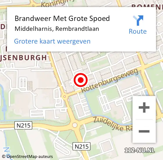 Locatie op kaart van de 112 melding: Brandweer Met Grote Spoed Naar Middelharnis, Rembrandtlaan op 14 februari 2022 08:30