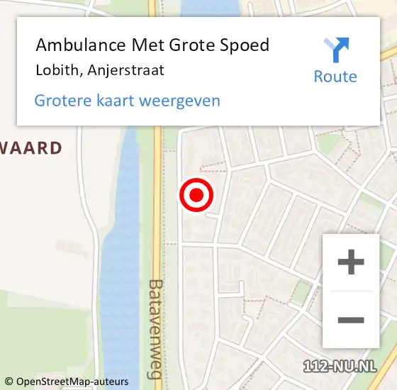 Locatie op kaart van de 112 melding: Ambulance Met Grote Spoed Naar Lobith, Anjerstraat op 14 februari 2022 08:32