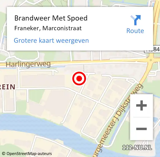 Locatie op kaart van de 112 melding: Brandweer Met Spoed Naar Franeker, Marconistraat op 14 februari 2022 08:40