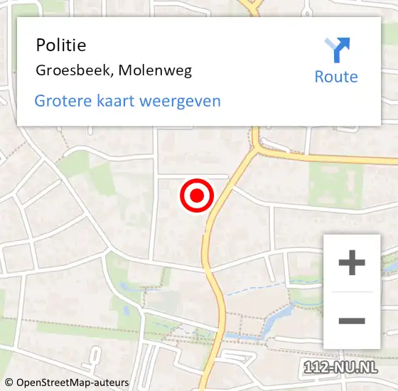 Locatie op kaart van de 112 melding: Politie Groesbeek, Molenweg op 14 februari 2022 09:23