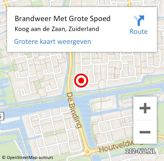 Locatie op kaart van de 112 melding: Brandweer Met Grote Spoed Naar Koog aan de Zaan, Zuiderland op 14 februari 2022 09:50