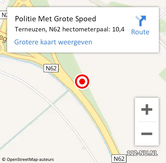 Locatie op kaart van de 112 melding: Politie Met Grote Spoed Naar Terneuzen, N62 hectometerpaal: 10,4 op 14 februari 2022 09:54