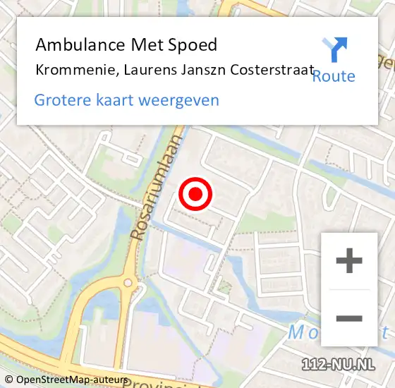 Locatie op kaart van de 112 melding: Ambulance Met Spoed Naar Krommenie, Laurens Janszn Costerstraat op 14 februari 2022 10:21