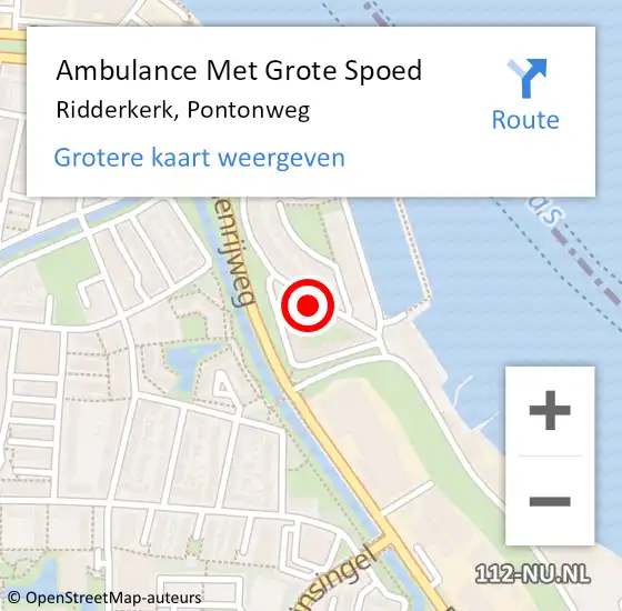 Locatie op kaart van de 112 melding: Ambulance Met Grote Spoed Naar Ridderkerk, Pontonweg op 14 februari 2022 10:22