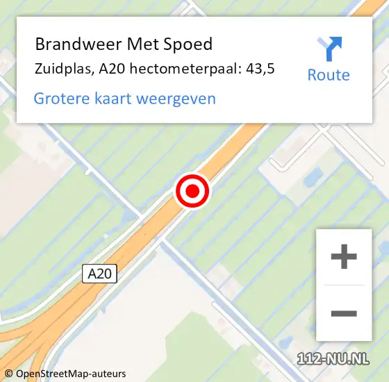 Locatie op kaart van de 112 melding: Brandweer Met Spoed Naar Zuidplas, A20 hectometerpaal: 43,5 op 14 februari 2022 10:26