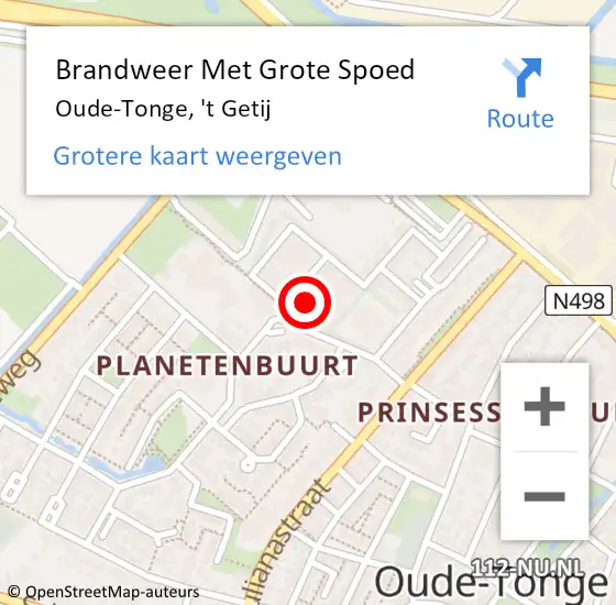 Locatie op kaart van de 112 melding: Brandweer Met Grote Spoed Naar Oude-Tonge, 't Getij op 14 februari 2022 10:34