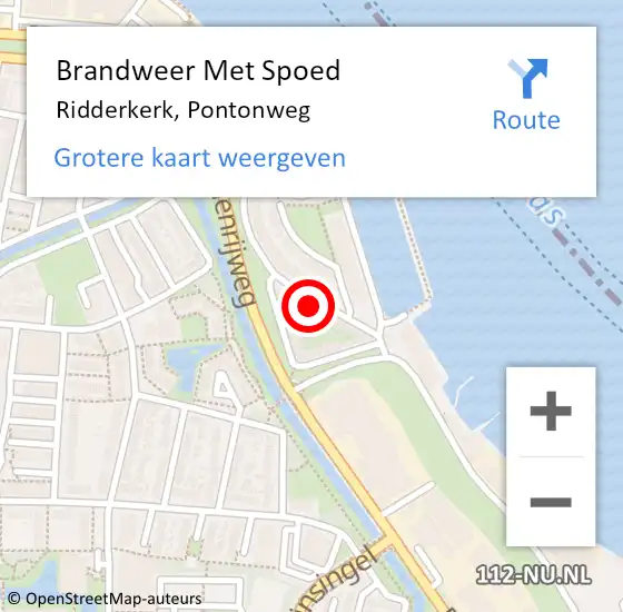 Locatie op kaart van de 112 melding: Brandweer Met Spoed Naar Ridderkerk, Pontonweg op 14 februari 2022 10:36