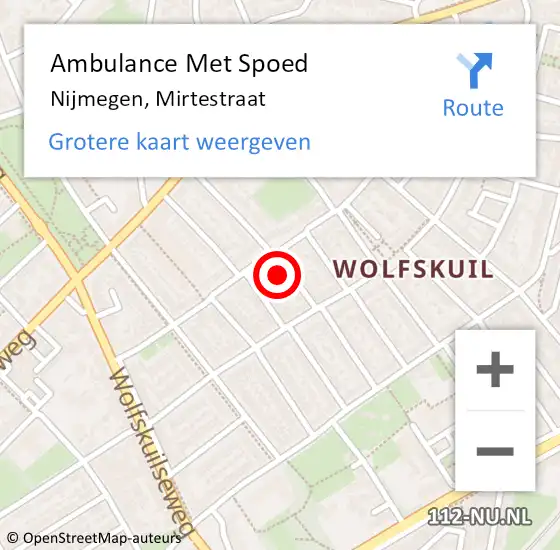 Locatie op kaart van de 112 melding: Ambulance Met Spoed Naar Nijmegen, Mirtestraat op 14 februari 2022 10:41