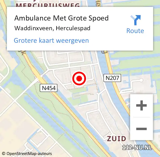 Locatie op kaart van de 112 melding: Ambulance Met Grote Spoed Naar Waddinxveen, Herculespad op 14 februari 2022 10:45