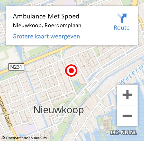 Locatie op kaart van de 112 melding: Ambulance Met Spoed Naar Nieuwkoop, Roerdomplaan op 14 februari 2022 10:45