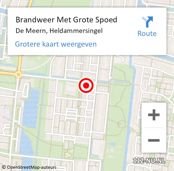 Locatie op kaart van de 112 melding: Brandweer Met Grote Spoed Naar De Meern, Heldammersingel op 14 februari 2022 11:05