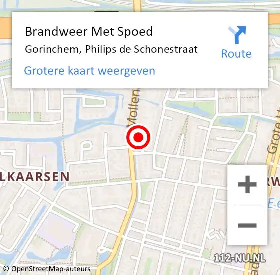 Locatie op kaart van de 112 melding: Brandweer Met Spoed Naar Gorinchem, Philips de Schonestraat op 14 februari 2022 11:09