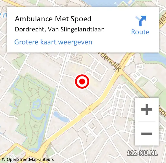 Locatie op kaart van de 112 melding: Ambulance Met Spoed Naar Dordrecht, Van Slingelandtlaan op 14 februari 2022 11:10