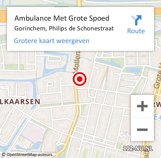 Locatie op kaart van de 112 melding: Ambulance Met Grote Spoed Naar Gorinchem, Philips de Schonestraat op 14 februari 2022 11:22