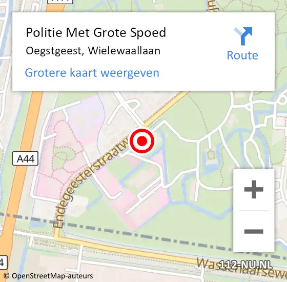 Locatie op kaart van de 112 melding: Politie Met Grote Spoed Naar Oegstgeest, Wielewaallaan op 14 februari 2022 11:53