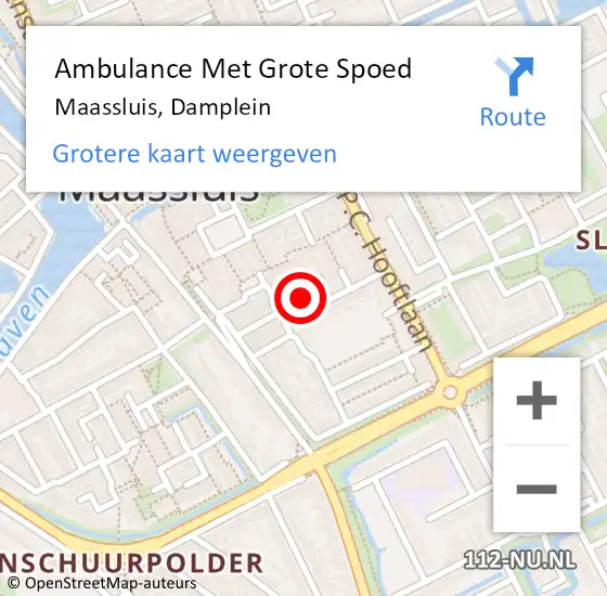 Locatie op kaart van de 112 melding: Ambulance Met Grote Spoed Naar Maassluis, Damplein op 14 februari 2022 11:55