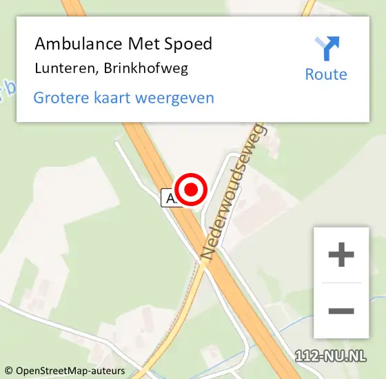 Locatie op kaart van de 112 melding: Ambulance Met Spoed Naar Lunteren, Brinkhofweg op 14 februari 2022 12:08