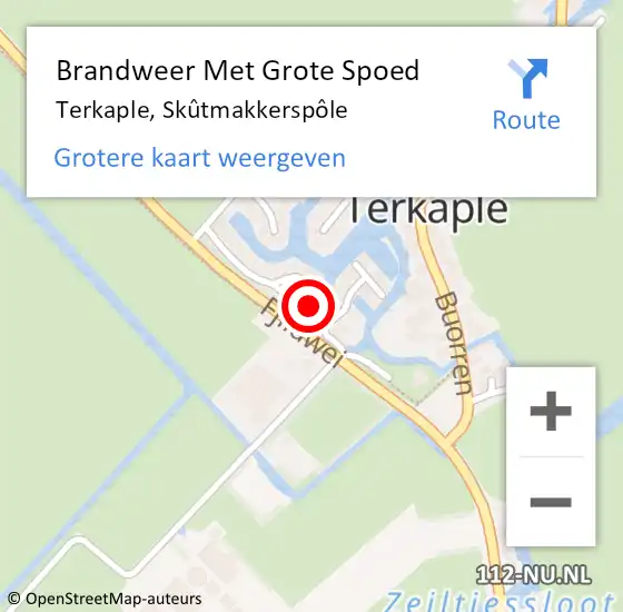 Locatie op kaart van de 112 melding: Brandweer Met Grote Spoed Naar Terkaple, Skûtmakkerspôle op 14 februari 2022 12:14