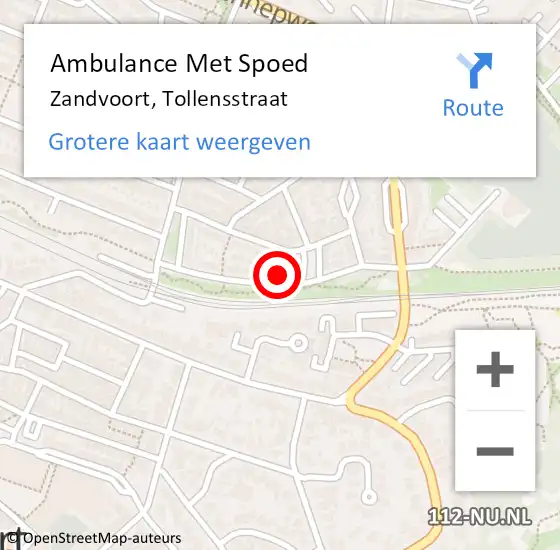 Locatie op kaart van de 112 melding: Ambulance Met Spoed Naar Zandvoort, Tollensstraat op 14 februari 2022 12:20