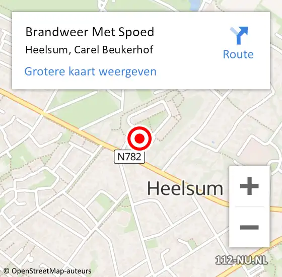 Locatie op kaart van de 112 melding: Brandweer Met Spoed Naar Heelsum, Carel Beukerhof op 14 februari 2022 12:26