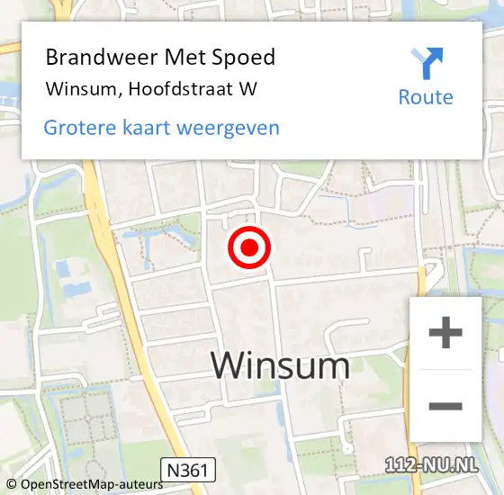 Locatie op kaart van de 112 melding: Brandweer Met Spoed Naar Winsum, Hoofdstraat W op 14 februari 2022 12:40