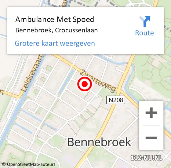 Locatie op kaart van de 112 melding: Ambulance Met Spoed Naar Bennebroek, Crocussenlaan op 14 februari 2022 12:49