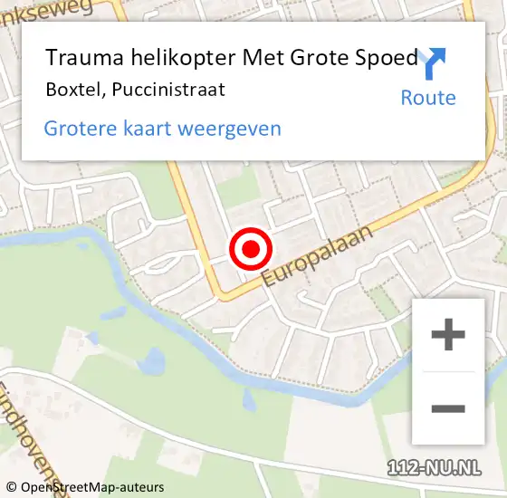 Locatie op kaart van de 112 melding: Trauma helikopter Met Grote Spoed Naar Boxtel, Puccinistraat op 14 februari 2022 13:05