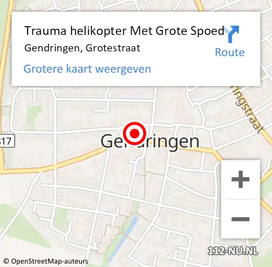 Locatie op kaart van de 112 melding: Trauma helikopter Met Grote Spoed Naar Gendringen, Grotestraat op 14 februari 2022 13:19