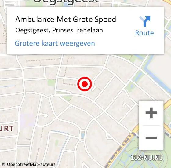 Locatie op kaart van de 112 melding: Ambulance Met Grote Spoed Naar Oegstgeest, Prinses Irenelaan op 14 februari 2022 13:26