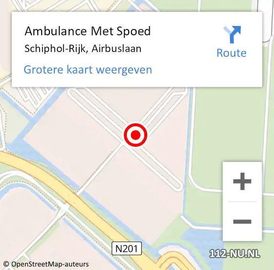 Locatie op kaart van de 112 melding: Ambulance Met Spoed Naar Schiphol-Rijk, Airbuslaan op 14 februari 2022 13:47