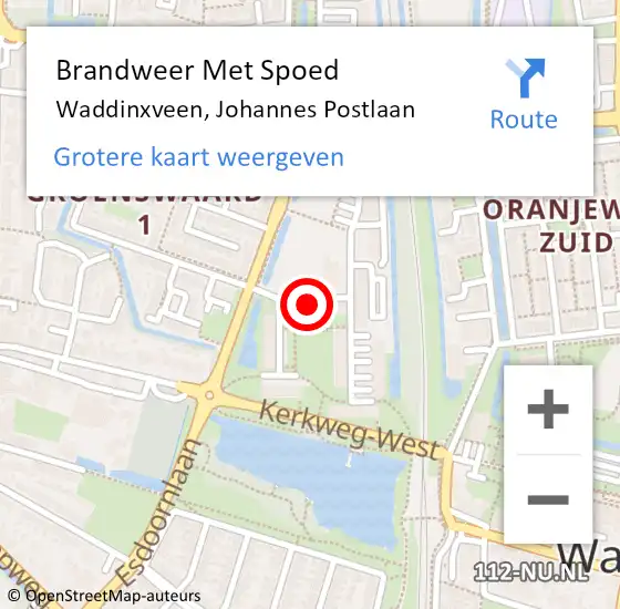 Locatie op kaart van de 112 melding: Brandweer Met Spoed Naar Waddinxveen, Johannes Postlaan op 8 juli 2014 09:43