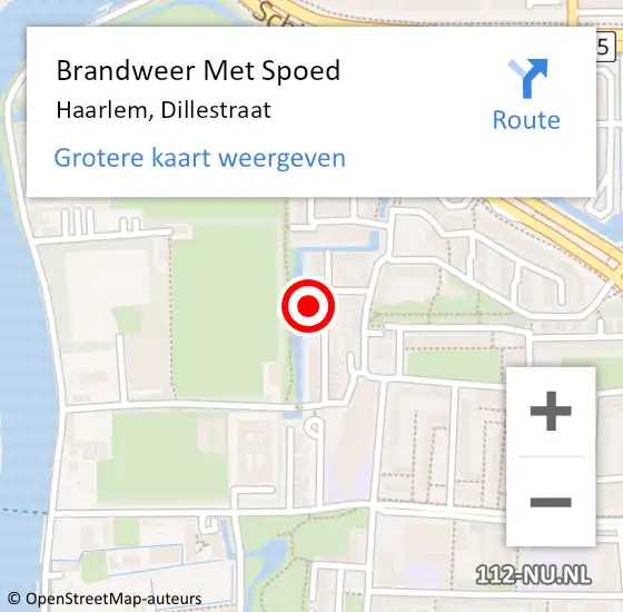 Locatie op kaart van de 112 melding: Brandweer Met Spoed Naar Haarlem, Dillestraat op 14 februari 2022 13:56