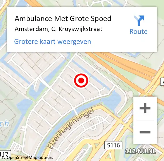 Locatie op kaart van de 112 melding: Ambulance Met Grote Spoed Naar Amsterdam, C. Kruyswijkstraat op 14 februari 2022 14:10