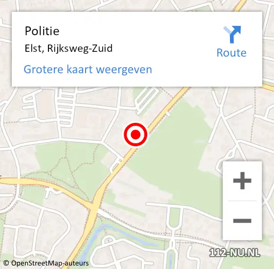 Locatie op kaart van de 112 melding: Politie Elst, Rijksweg-Zuid op 14 februari 2022 14:15