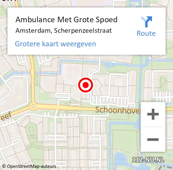 Locatie op kaart van de 112 melding: Ambulance Met Grote Spoed Naar Amsterdam-Zuidoost, Scherpenzeelstraat op 14 februari 2022 14:18