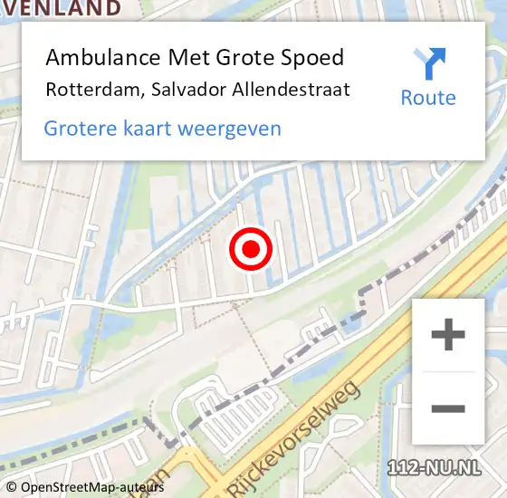 Locatie op kaart van de 112 melding: Ambulance Met Grote Spoed Naar Rotterdam, Salvador Allendestraat op 14 februari 2022 14:22