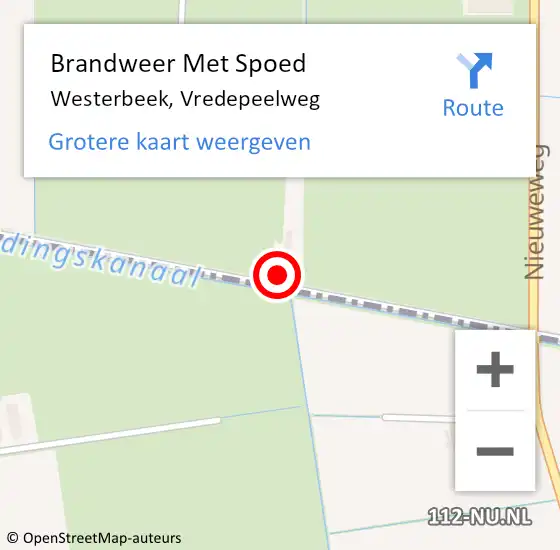 Locatie op kaart van de 112 melding: Brandweer Met Spoed Naar Westerbeek, Vredepeelweg op 14 februari 2022 14:31