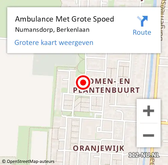 Locatie op kaart van de 112 melding: Ambulance Met Grote Spoed Naar Numansdorp, Berkenlaan op 14 februari 2022 15:03